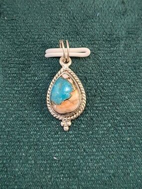 Sterling Silver Spiny Oyster Turquoise Pendant 925 Southwest Teardrop